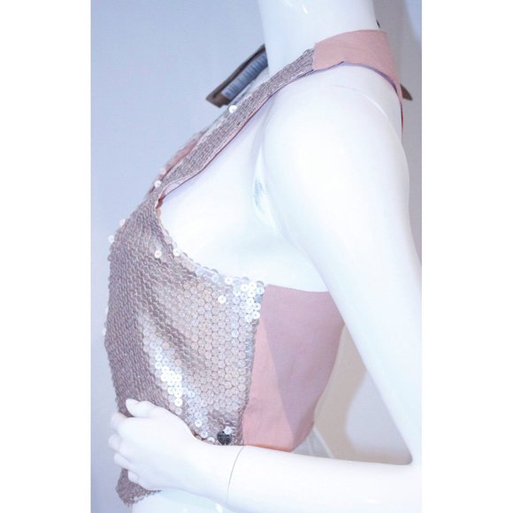 GARCIA JEANS Crop Vest SEQUIN Pearl Blush Top XS - Picture 2 of 3